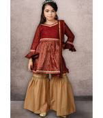 Maroon Woven Net Stitched Kids Salwar Suits
