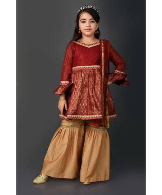 Maroon Woven Net Stitched Kids Salwar Suits 2