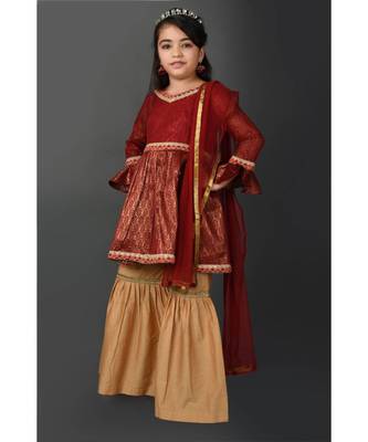 Maroon Woven Net Stitched Kids Salwar Suits 3