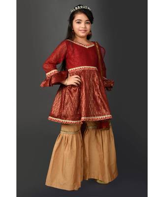 Maroon Woven Net Stitched Kids Salwar Suits 4