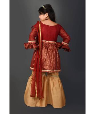 Maroon Woven Net Stitched Kids Salwar Suits 5