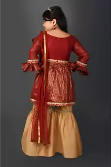 Maroon Woven Net Stitched Kids Salwar Suits