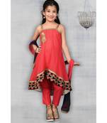 Pink Embroidered Net Stitched Kids Salwar Suits