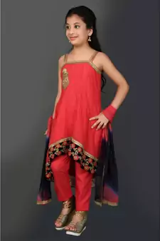 Pink Embroidered Net Stitched Kids Salwar Suits