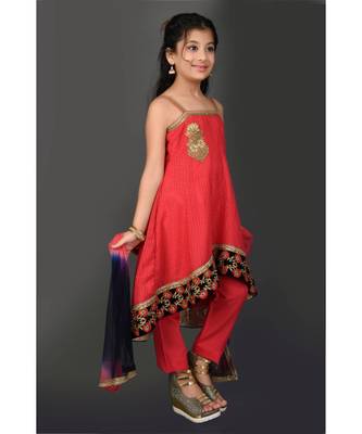 Pink Embroidered Net Stitched Kids Salwar Suits 4