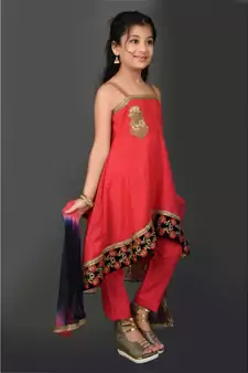 Pink Embroidered Net Stitched Kids Salwar Suits