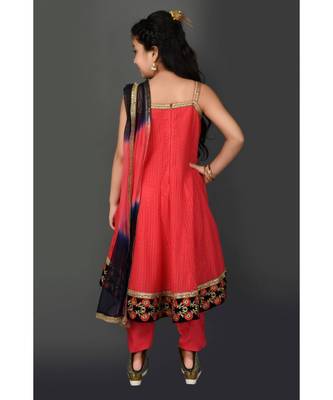 Pink Embroidered Net Stitched Kids Salwar Suits 5