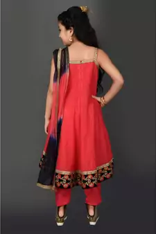 Pink Embroidered Net Stitched Kids Salwar Suits