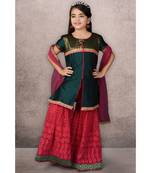 Green Embroidered Taffeta Stitched Kids Salwar Suits