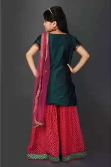 Green Embroidered Taffeta Stitched Kids Salwar Suits