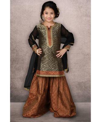 Copper Embroidered Brocade Stitched Kids Salwar Suits 1