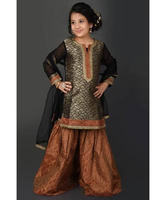 Copper Embroidered Brocade Stitched Kids Salwar Suits 2