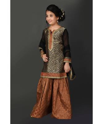 Copper Embroidered Brocade Stitched Kids Salwar Suits 3