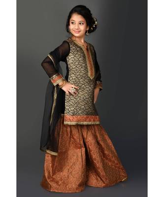 Copper Embroidered Brocade Stitched Kids Salwar Suits 4