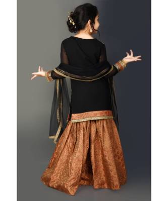 Copper Embroidered Brocade Stitched Kids Salwar Suits 5