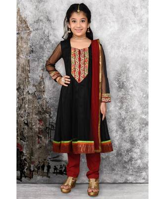 Black Embroidered Net Stitched Kids Salwar Suits 1