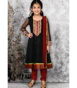 Black Embroidered Net Stitched Kids Salwar Suits