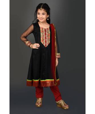 Black Embroidered Net Stitched Kids Salwar Suits 2