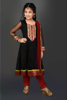 Black Embroidered Net Stitched Kids Salwar Suits