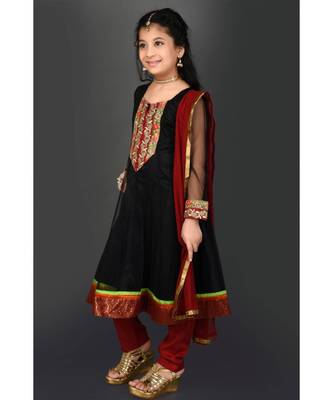 Black Embroidered Net Stitched Kids Salwar Suits 3