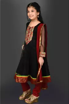 Black Embroidered Net Stitched Kids Salwar Suits