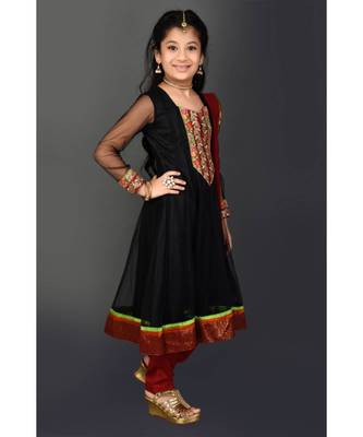 Black Embroidered Net Stitched Kids Salwar Suits 4