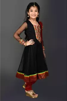 Black Embroidered Net Stitched Kids Salwar Suits