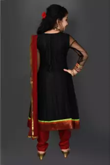 Black Embroidered Net Stitched Kids Salwar Suits
