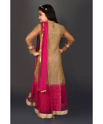 Gold Embroidered Net Stitched Kids Salwar Suits 5