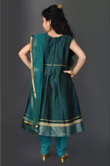 Green Embroidered Taffeta Stitched Kids Salwar Suits