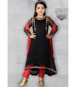 Black Embroidered Net Stitched Kids Salwar Suits