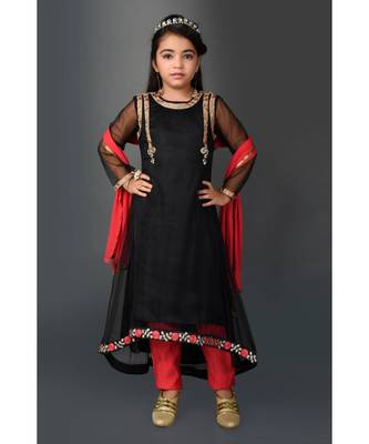 Black Embroidered Net Stitched Kids Salwar Suits 2