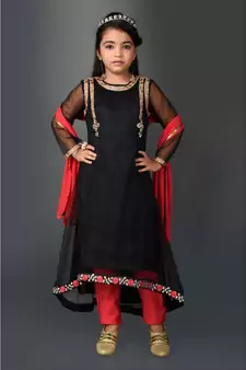 Black Embroidered Net Stitched Kids Salwar Suits