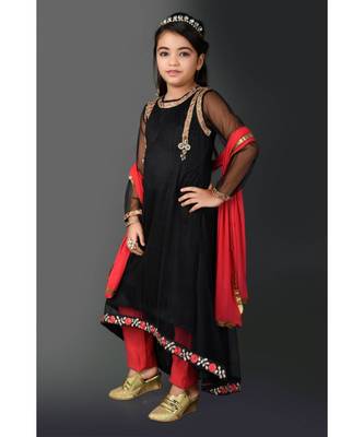 Black Embroidered Net Stitched Kids Salwar Suits 3
