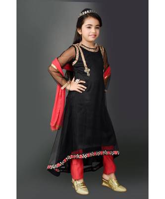 Black Embroidered Net Stitched Kids Salwar Suits 4