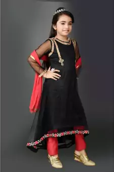 Black Embroidered Net Stitched Kids Salwar Suits