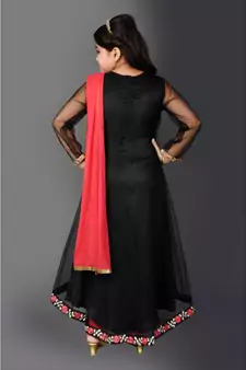 Black Embroidered Net Stitched Kids Salwar Suits