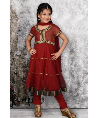 Maroon Embroidered Shimmer Stitched Kids Salwar Suits 1
