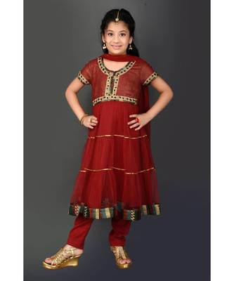 Maroon Embroidered Shimmer Stitched Kids Salwar Suits 2