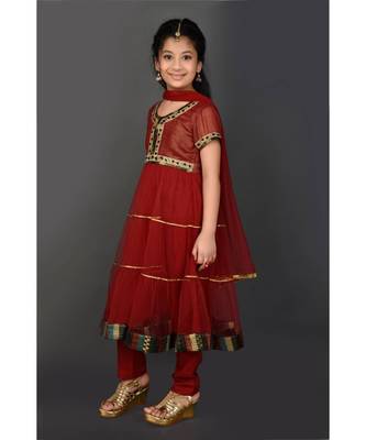 Maroon Embroidered Shimmer Stitched Kids Salwar Suits 3