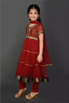 Maroon Embroidered Shimmer Stitched Kids Salwar Suits