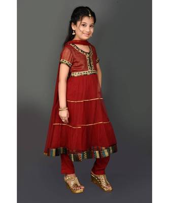 Maroon Embroidered Shimmer Stitched Kids Salwar Suits 4