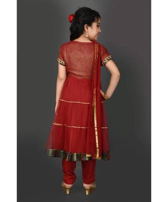 Maroon Embroidered Shimmer Stitched Kids Salwar Suits 5