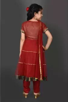 Maroon Embroidered Shimmer Stitched Kids Salwar Suits