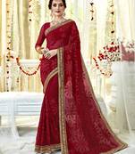 Red embroidered georgette saree with blouse