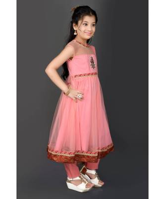 Pink Embroidered Net Stitched Kids Salwar Suits 4