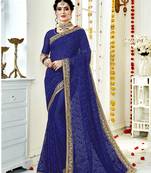 Blue embroidered georgette saree with blouse
