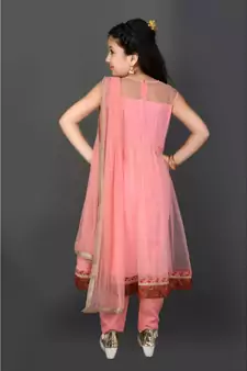 Pink Embroidered Net Stitched Kids Salwar Suits