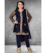 Blue Embroidered Net Stitched Kids Salwar Suits