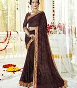 Brown embroidered georgette saree with blouse